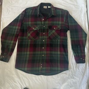 Field & Stream Men’s Heavy Cotton Flannel Plaid Shirt in Green/Burgundy Size L